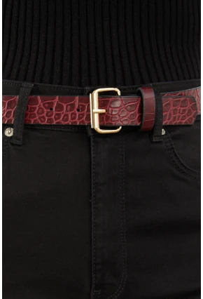 Kadın Bordo Yılan Desenli Kemer BE599