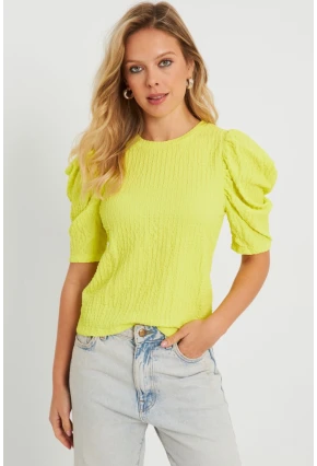 Kadın Bürümcük Bluz Neon Sarı AYD282