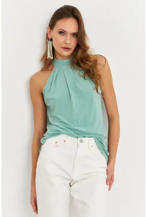 Kadın Çağla Yeşili Halter Yaka Desenli Bluz LPP1273