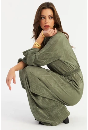 Kadın Çağla Yeşili Pilise Maxi Elbise GÇ192