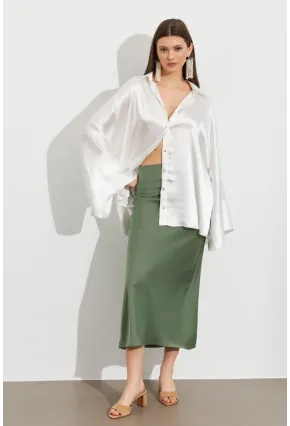 Kadın Çağla Yeşili Saten Çan Etek SE20