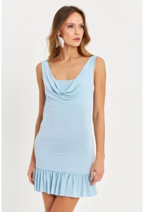 Kadın Cam Göbeği Degaje Yaka Mini Elbise HOR0078