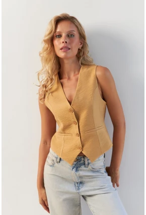 Kadın Camel Astarlı Keten Yelek TW60046-1