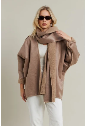 Kadın Camel Atkılı İçi Peluş Premium Ceket SE5