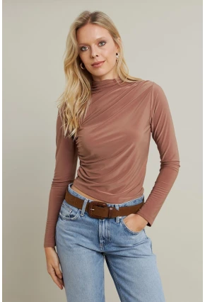 Kadın Camel Büzgülü Bluz ELT3568