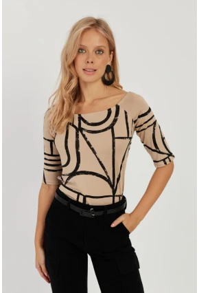 Kadın Camel Desenli Bluz AYD295