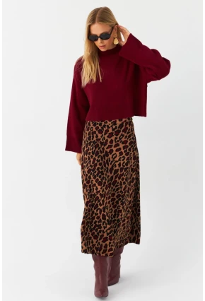 Kadın Camel Desenli Çan Etek LON3007