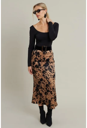 Kadın Camel Desenli Saten Etek MCAR1060