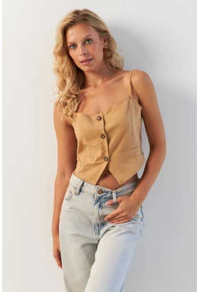 Kadın Camel Düğmeli İp Askılı Yelek MP20153