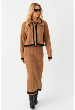 Kadın Camel İkili Alt Üst Triko Takım NUV34