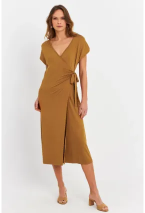 Kadın Camel Kruvaze Midi Elbise EY3044