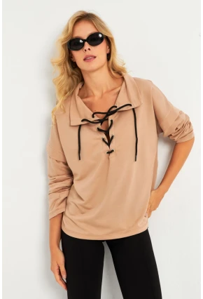 Kadın Camel Kuşgözlü Sweatshirt TF04