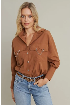 Kadın Camel Metal Detaylı Gömlek ASF13