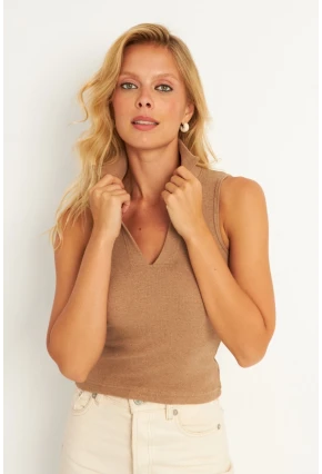 Kadın Camel Polo Yaka Kaşkorse Bluz MK10
