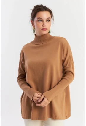 Kadın Camel Salaş Triko Bluz YV289