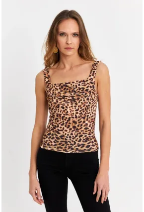 Kadın Camel-Siyah Degaje Yaka Askılı Leopar Atlet GÇ199