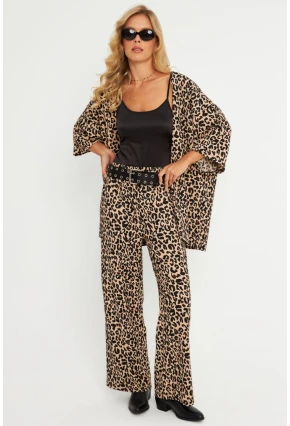 Kadın Camel-Siyah  Desenli Bürümcük Alt Üst Takım LON3004