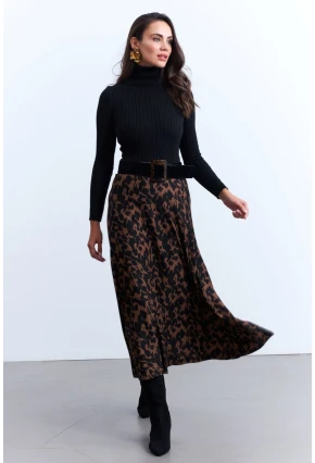 Kadın Camel-Siyah Desenli Çan Etek MLON3007