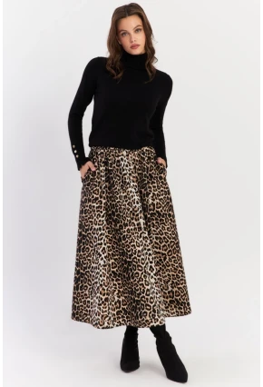 Kadın Camel-Siyah Leopar Çan Etek ELA3951
