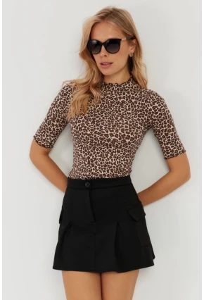 Kadın Camel-Siyah Leopar Desenli Bluz LPP1264