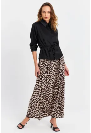Kadın Camel-Siyah Saten Etek MCAR1105
