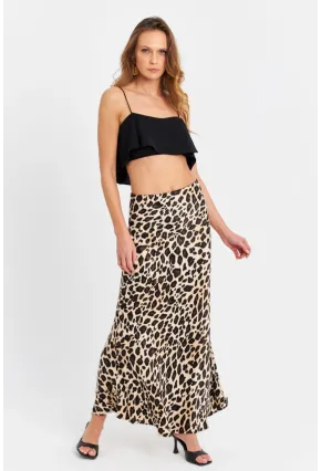 Kadın Camel-Siyah Saten Leopar Etek CAR2431