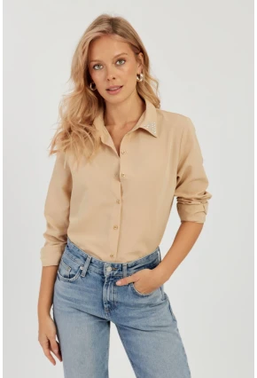 Kadın Camel Taş Detaylı Gömlek ZER402