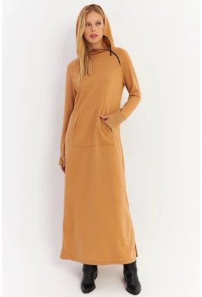 Kadın Camel Yakası Fermuarlı Maxi Sweat Elbise MTF12