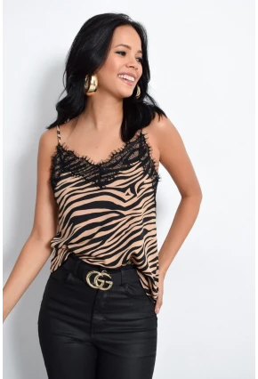 Kadın Camel Zebra Desenli Dantelli Atlet LPP5008