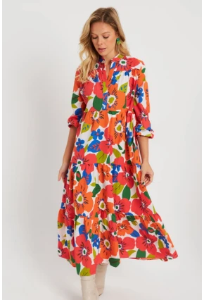 Kadın Desenli Salaş Mini Elbise Turuncu ASH23046