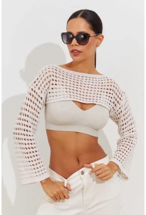 Kadın Ekru Ajurlu Bolero YV115