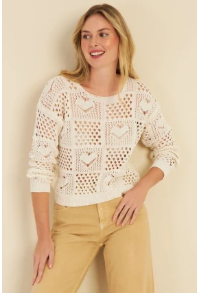Kadın Ekru Ajurlu Triko Bluz  MZU601