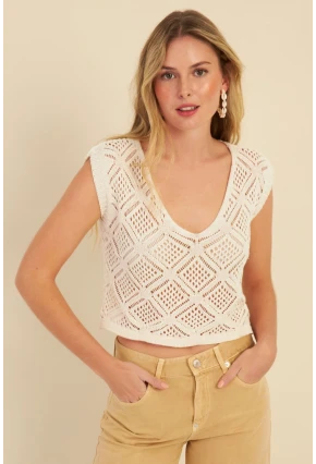 Kadın Ekru Ajurlu Triko Bluz MZU606