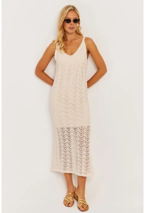Kadın Ekru Askılı Astarlı Elbise YZ629
