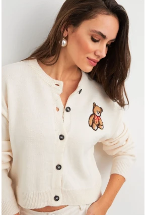 Kadın Ekru Ayıcıklı Hırka TEM99
