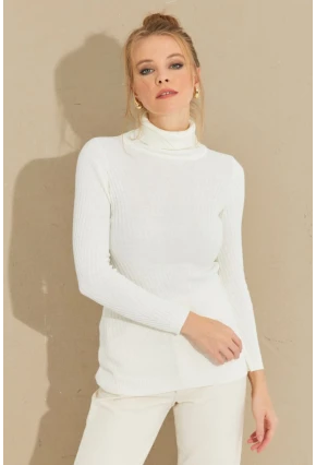 Kadın Ekru Balıkçı Yaka Triko Bluz MMSS128