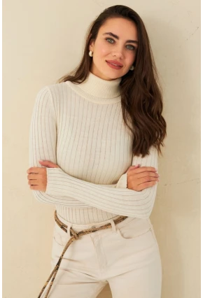 Kadın Ekru Balıkçı Yaka Triko Bluz MYV102-90