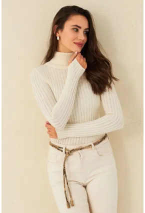 Kadın Ekru Balıkçı Yaka Triko Bluz MYV102-90