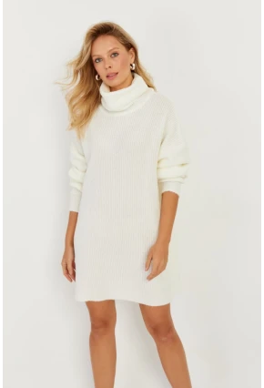 Kadın Ekru Balıkçı Yaka Triko Tunik KZ2504