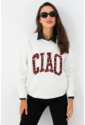 Kadın Ekru Baskılı Sweatshirt MPP6429