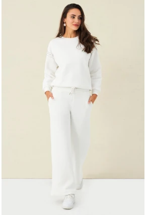 Kadın Ekru Beli Lastikli Palazzo Eşofman Altı ZM30