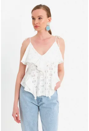 Kadın Ekru Brode Bluz SE14