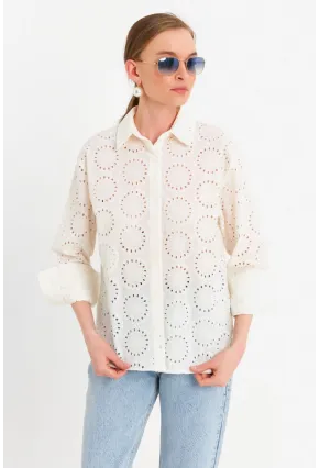 Kadın Ekru Brode Gömlek MCAR1144