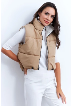 Kadın Ekru-Camel Çift Taraflı Şişme Kısa Yelek MX12