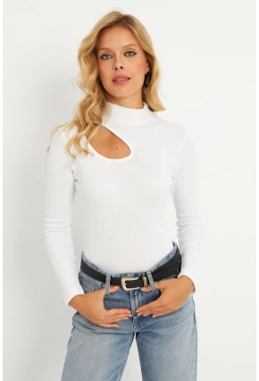 Kadın Ekru Çapraz Yaka Yarım Balıkçı Bluz B1404