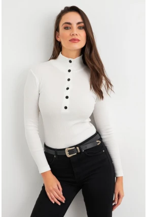 Kadın Ekru Çıtçıtlı Kaşkorse Bluz EY2983