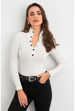 Kadın Ekru Çıtçıtlı Kaşkorse Bluz EY2983