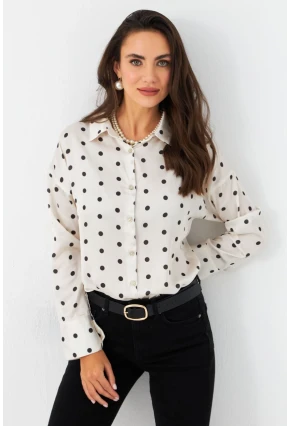 Kadın Ekru Desenli Saten Gömlek MSHR500