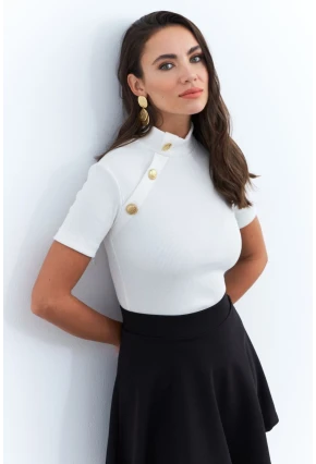 Kadın Ekru Düğme Aksesuarlı Kaşkorse Bluz EY2560