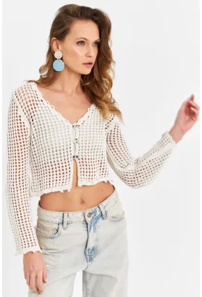 Kadın Ekru File Hırka DS201